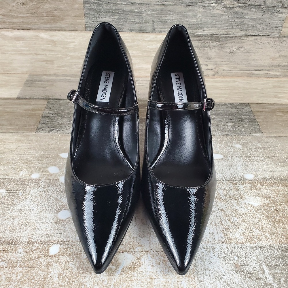 Steve Madden Arlee Womens Pumps Sz 9.5 M Black Leather Pointed Toe Block Heel - Picture 2 of 12